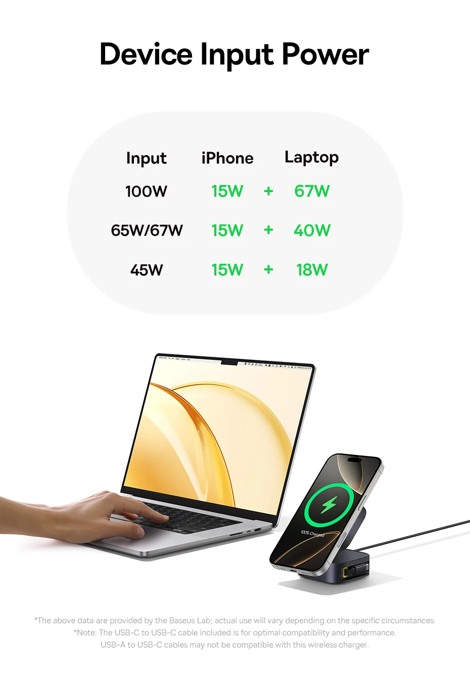 Baseus Qi2 15W Magnetic Wireless Charger 67W 2-in-1 Phone Laptop Fast Charging Dock Station For Macbook iPhone 16 14 15 Samsung