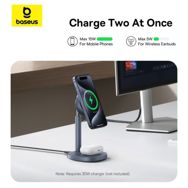 Baseus Orbit 2 Pro Air-Cooled 2-in-1 Wireless Charging Stand Qi2 20W with Cooling Fan For iPhone 15 14 13 12 AirPods Pro - Image 2