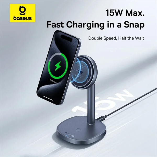 Baseus Orbit 2 Pro Air-Cooled 2-in-1 Wireless Charging Stand Qi2 20W with Cooling Fan For iPhone 15 14 13 12 AirPods Pro - Image 3