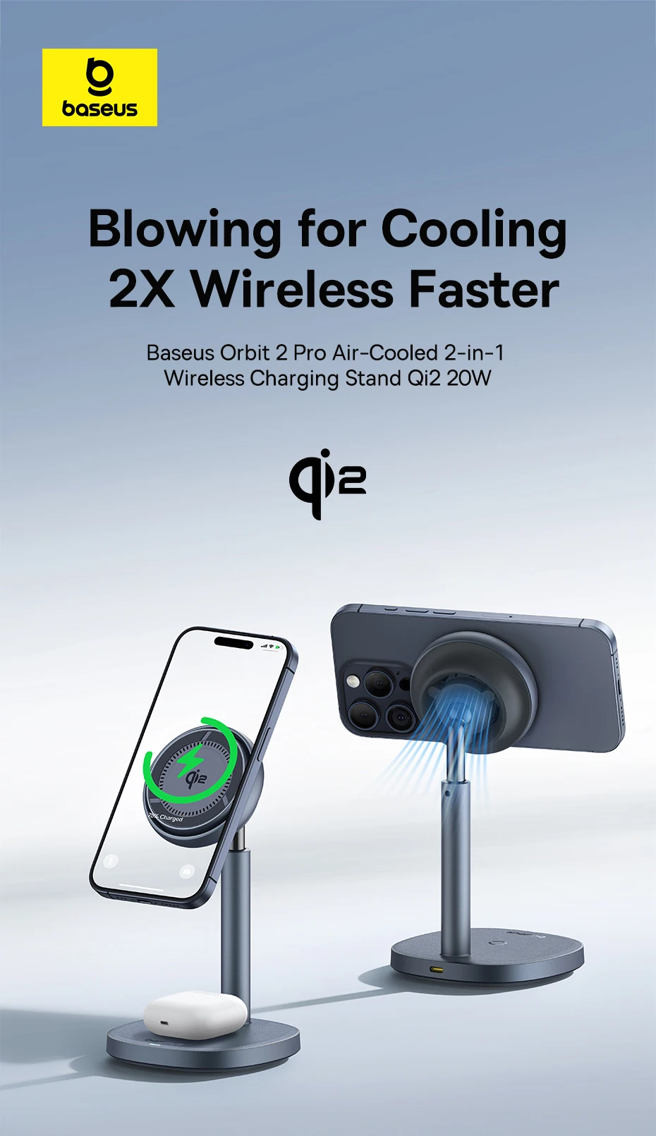 Baseus 2-in-1 Wireless Charger Qi2 15W Magnetic Wireless Charging Stand For iPhone 13 14 15 AirPods Pro
