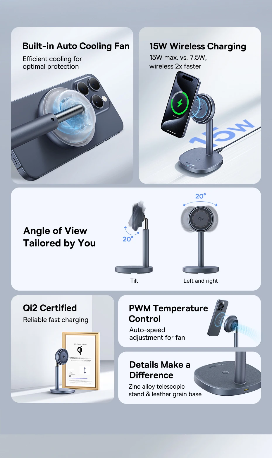 Baseus 2-in-1 Wireless Charger Qi2 15W Magnetic Wireless Charging Stand For iPhone 13 14 15 AirPods Pro