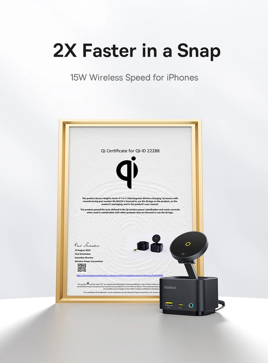 Baseus Magnetic Wireless Charger Qi2 15W for iPhone 16 15 Pro Max MagSafe Fast PD HUB HDMI 4K 60Hz USB 3.2 SD TF Phone Charger