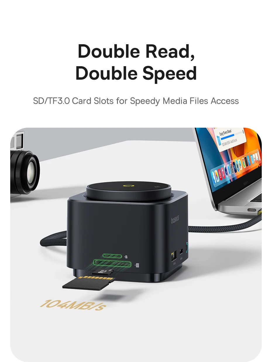Baseus Magnetic Wireless Charger Qi2 15W for iPhone 16 15 Pro Max MagSafe Fast PD HUB HDMI 4K 60Hz USB 3.2 SD TF Phone Charger