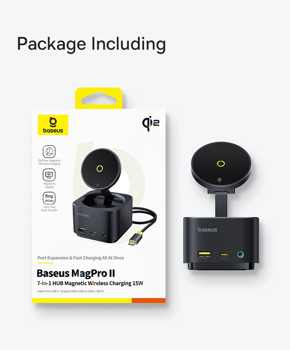 Baseus Magnetic Wireless Charger Qi2 15W for iPhone 16 15 Pro Max MagSafe Fast PD HUB HDMI 4K 60Hz USB 3.2 SD TF Phone Charger