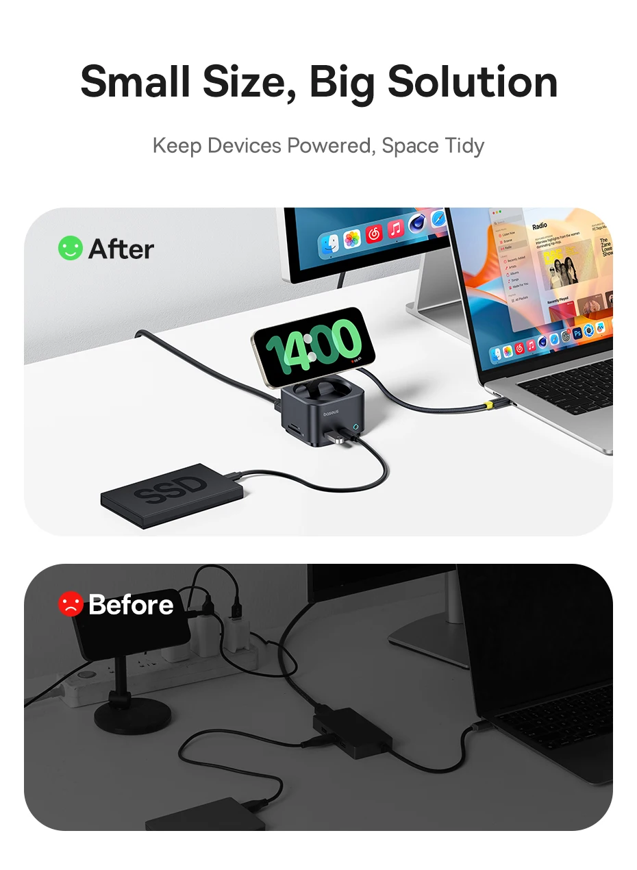 Baseus Magnetic Wireless Charger Qi2 15W for iPhone 16 15 Pro Max MagSafe Fast PD HUB HDMI 4K 60Hz USB 3.2 SD TF Phone Charger