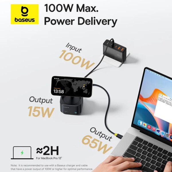 Baseus MagPro 7-in-1 Hub with Qi2 Magnetic Wireless Charger 15W, 4K HDMI, 10Gbps USB, 100W PD - Image 6