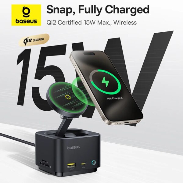 Baseus MagPro 7-in-1 Hub with Qi2 Magnetic Wireless Charger 15W, 4K HDMI, 10Gbps USB, 100W PD - Image 3