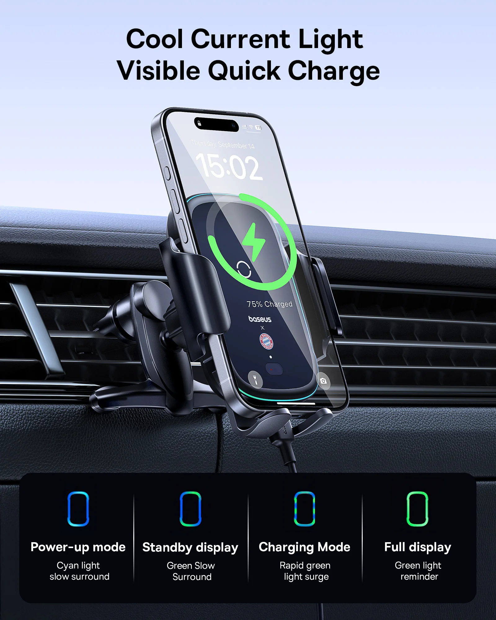 【Bayern Collaboration】Baseus 15W Car Wireless Charger for Xiaomi Samsung iPhone,Car Phone Holder Fast Charging Car Mount Charger