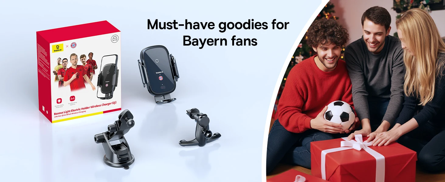 【Bayern Collaboration】Baseus 15W Car Wireless Charger for Xiaomi Samsung iPhone,Car Phone Holder Fast Charging Car Mount Charger