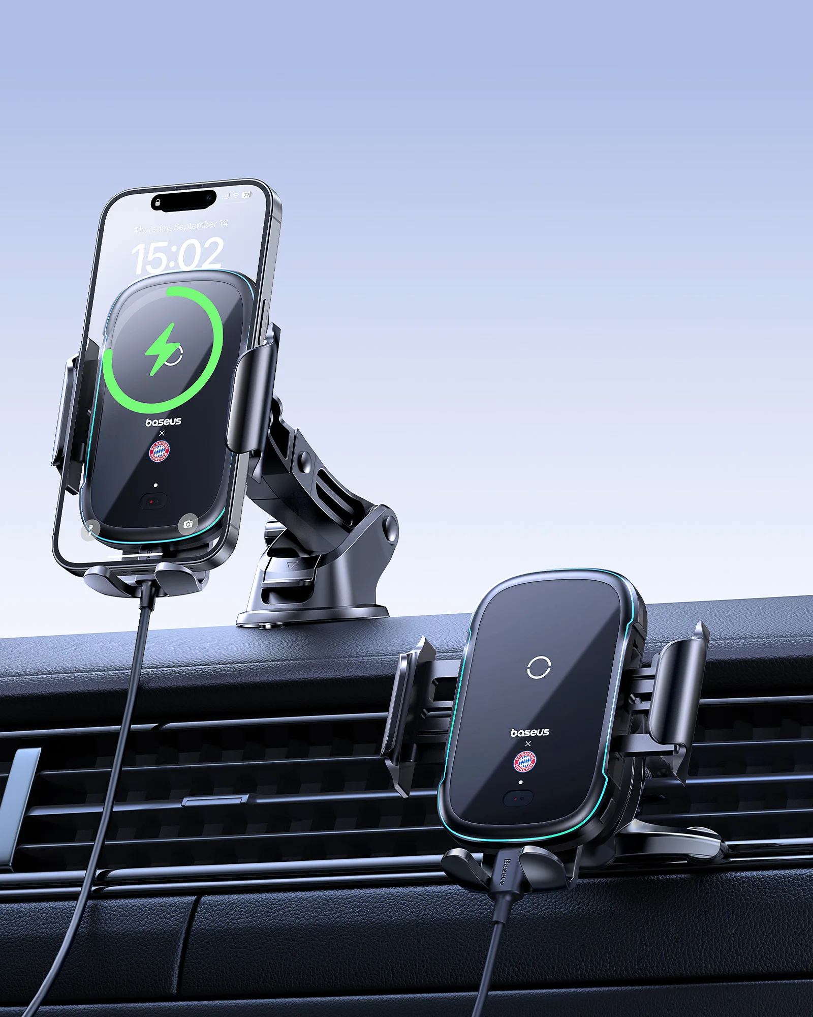 【Bayern Collaboration】Baseus 15W Car Wireless Charger for Xiaomi Samsung iPhone,Car Phone Holder Fast Charging Car Mount Charger