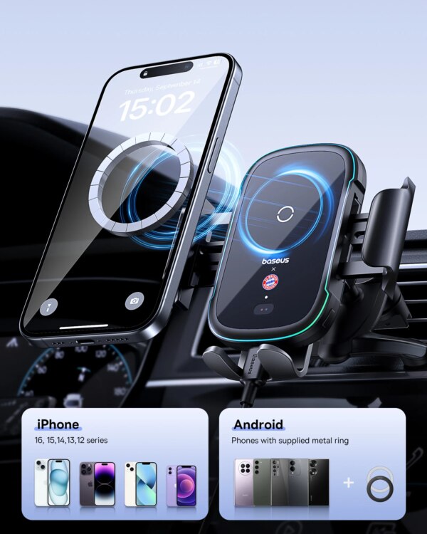 Baseus Bayern 15W Car Wireless Charger Phone Holder Fast Charging Mount for iPhone Samsung Xiaomi - Image 4