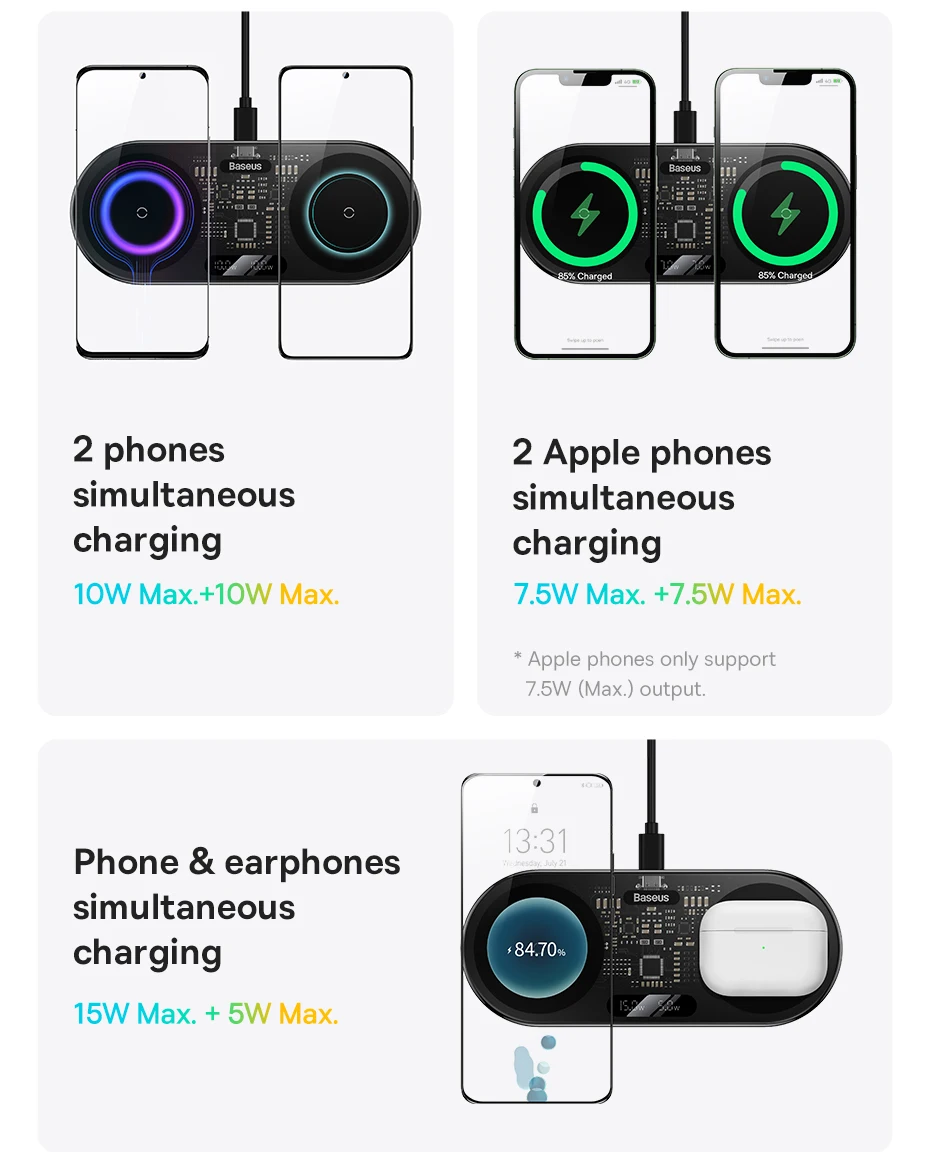 Baseus 20W Dual Wireless Chargers for iPhone 16 15 14 Airpod Pro Fast Qi Wireless Charger for Samsung Xiaomi 12 Pro Charging Pad