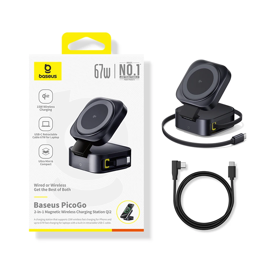 Baseus Qi2 15W Magnetic Wireless Charger 67W 2-in-1 Phone Laptop Fast Charging Dock Station
