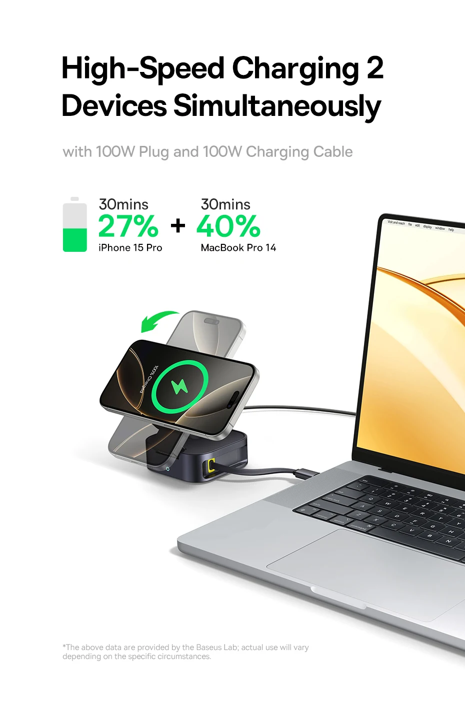 Baseus Qi2 15W Magnetic Wireless Charger 67W 2-in-1 Phone Laptop Fast Charging Dock Station