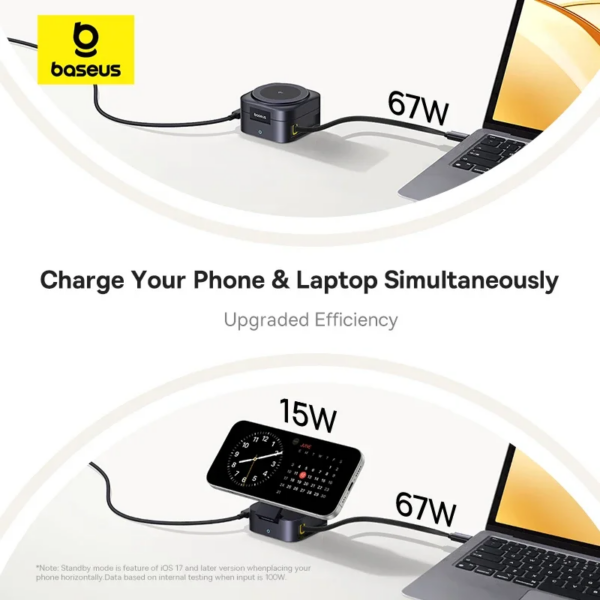 Baseus PicoGo Series 2-in-1 Magnetic Wireless Charger Qi2 67W Fast Charging Station - Image 3