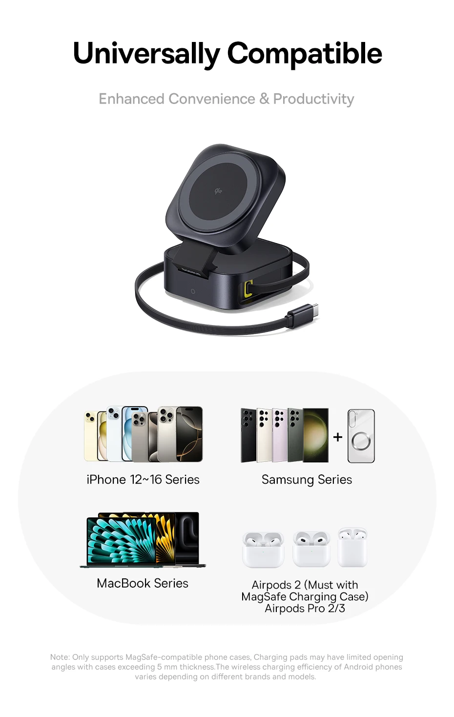 Baseus Qi2 15W Magnetic Wireless Charger 67W 2-in-1 Phone Laptop Fast Charging Dock Station
