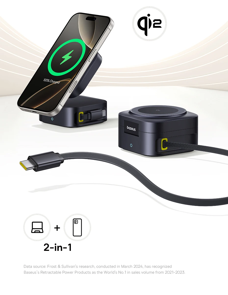 Baseus Qi2 15W Magnetic Wireless Charger 67W 2-in-1 Phone Laptop Fast Charging Dock Station