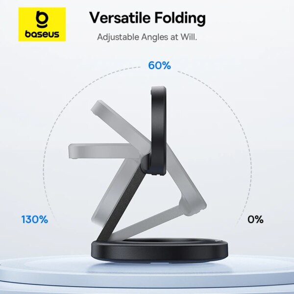 Baseus Qi2 15W Foldable Magnetic Wireless Charger Stand Adjustable Angle for iPhone 16 15 14 13 AirPods - Image 4