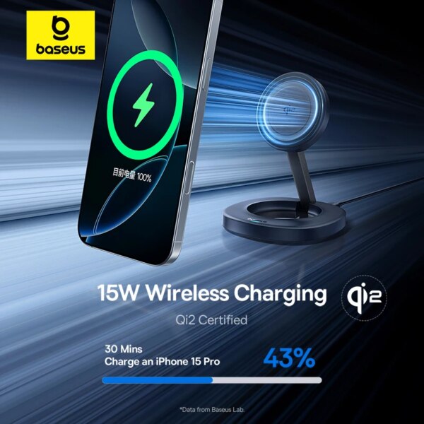 Baseus Qi2 15W Foldable Magnetic Wireless Charger Stand Adjustable Angle for iPhone 16 15 14 13 AirPods - Image 2