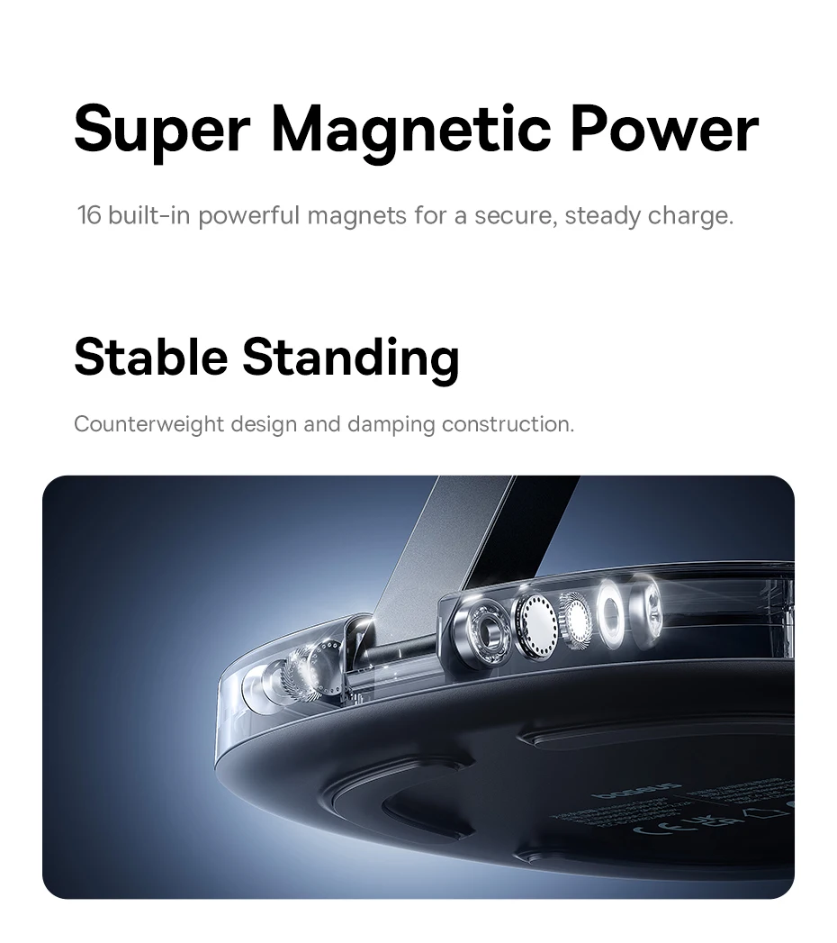 Baseus Qi2 15W Foldable Wireless Charger Stand Magnetic Adjustable Viewing Angle For iPhone 16 15 14 13 AirPods 2nd 3rd Gen Pro