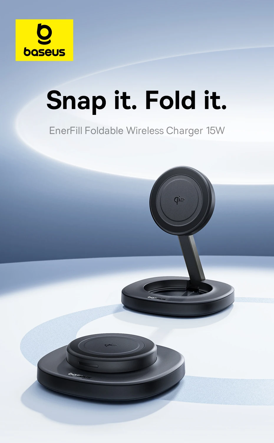 Baseus Qi2 15W Foldable Wireless Charger Stand Magnetic Adjustable Viewing Angle For iPhone 16 15 14 13 AirPods 2nd 3rd Gen Pro