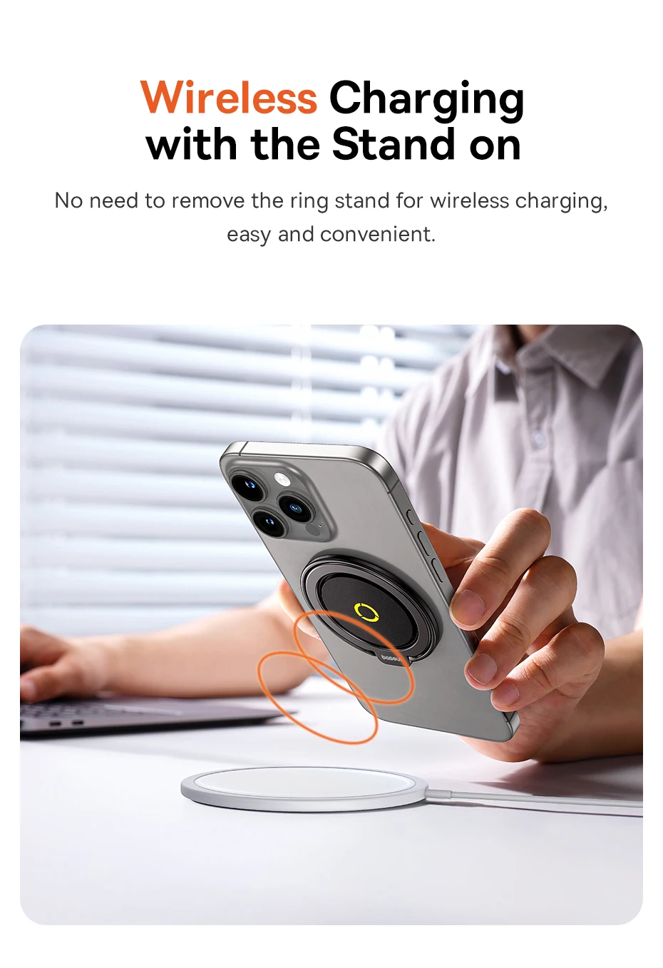 【New】Baseus Magnetic Ring Phone Holder Stand for MagSafe Wireless Charging for iPhone 16 15 14 Pro Max 360 Rotating Finger Stand