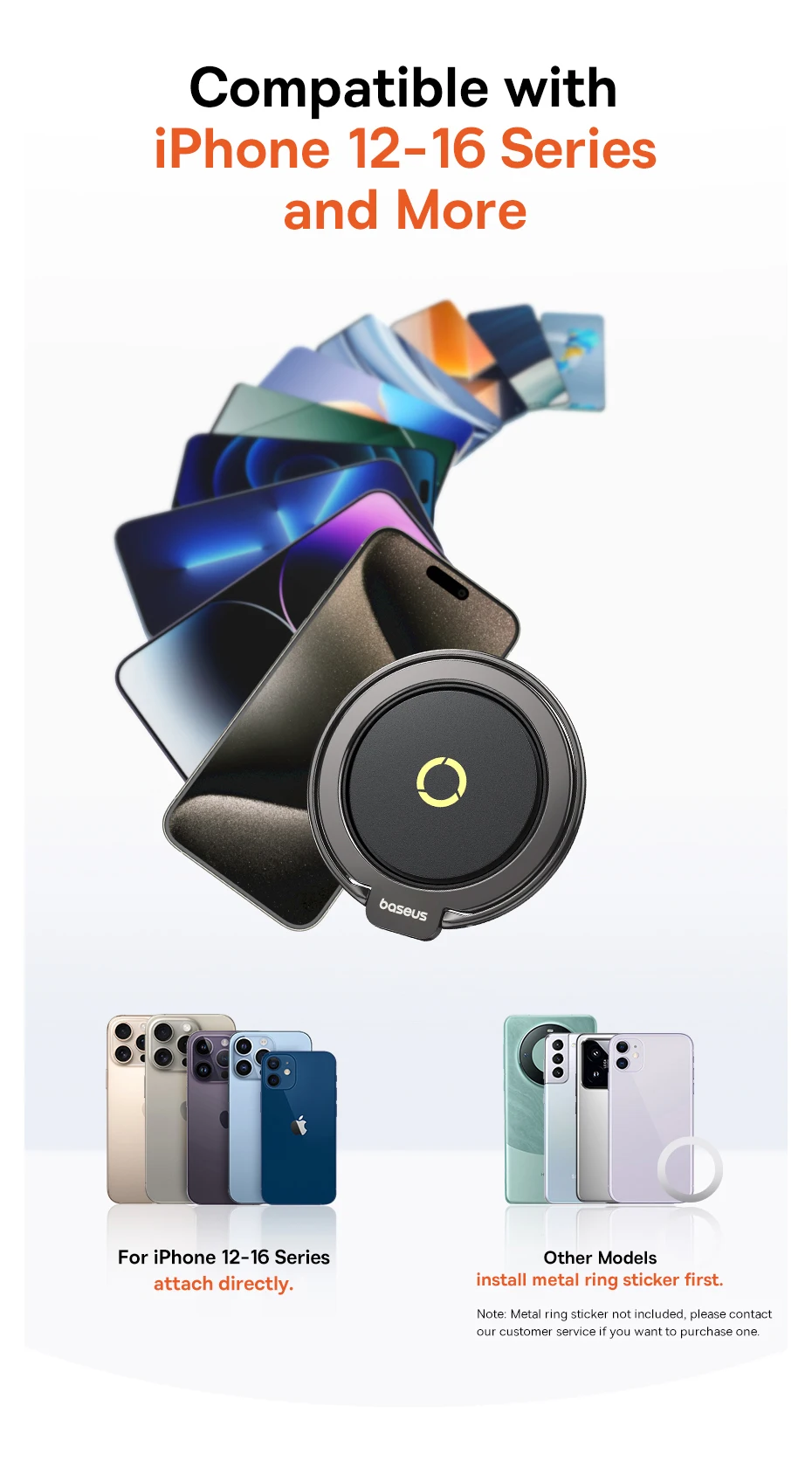 【New】Baseus Magnetic Ring Phone Holder Stand for MagSafe Wireless Charging for iPhone 16 15 14 Pro Max 360 Rotating Finger Stand