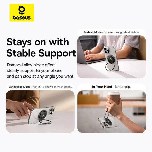 Baseus MagPro Series II Magnetic Ring Phone Stand Holder 360 Rotating for MagSafe Wireless Charging iPhone 16 15 14 Pro Max - Image 4