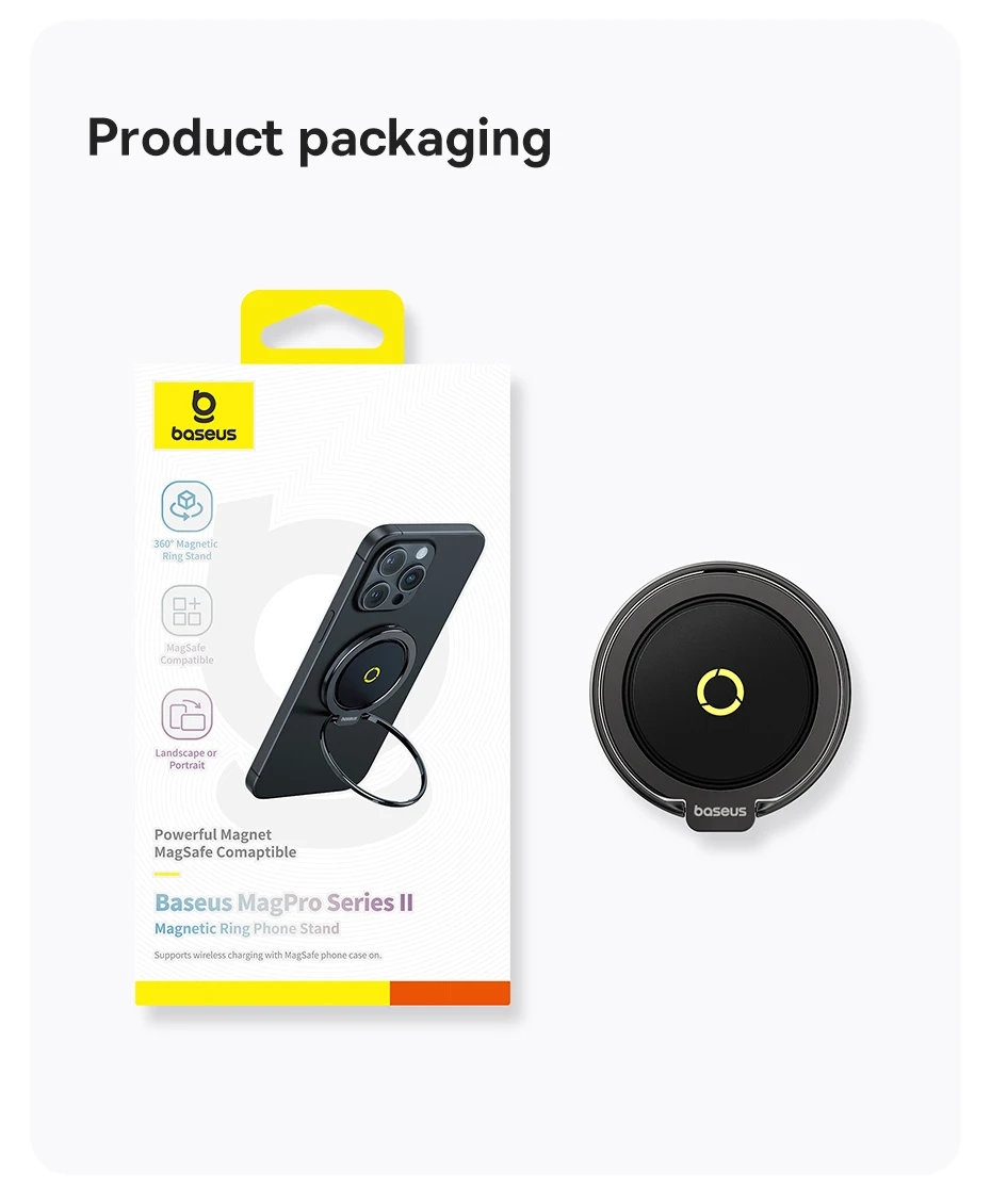 【New】Baseus Magnetic Ring Phone Holder Stand for MagSafe Wireless Charging for iPhone 16 15 14 Pro Max 360 Rotating Finger Stand
