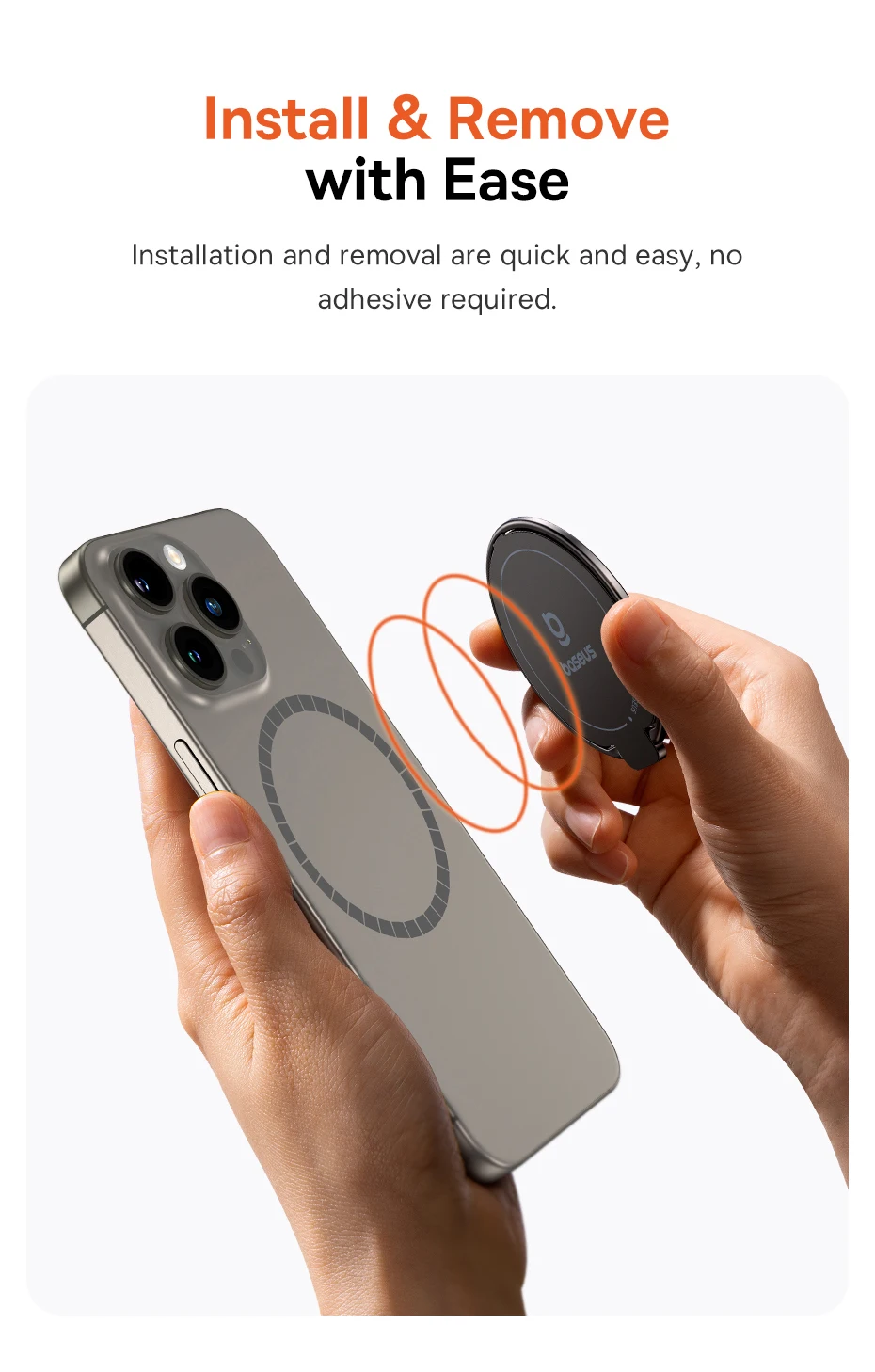 【New】Baseus Magnetic Ring Phone Holder Stand for MagSafe Wireless Charging for iPhone 16 15 14 Pro Max 360 Rotating Finger Stand