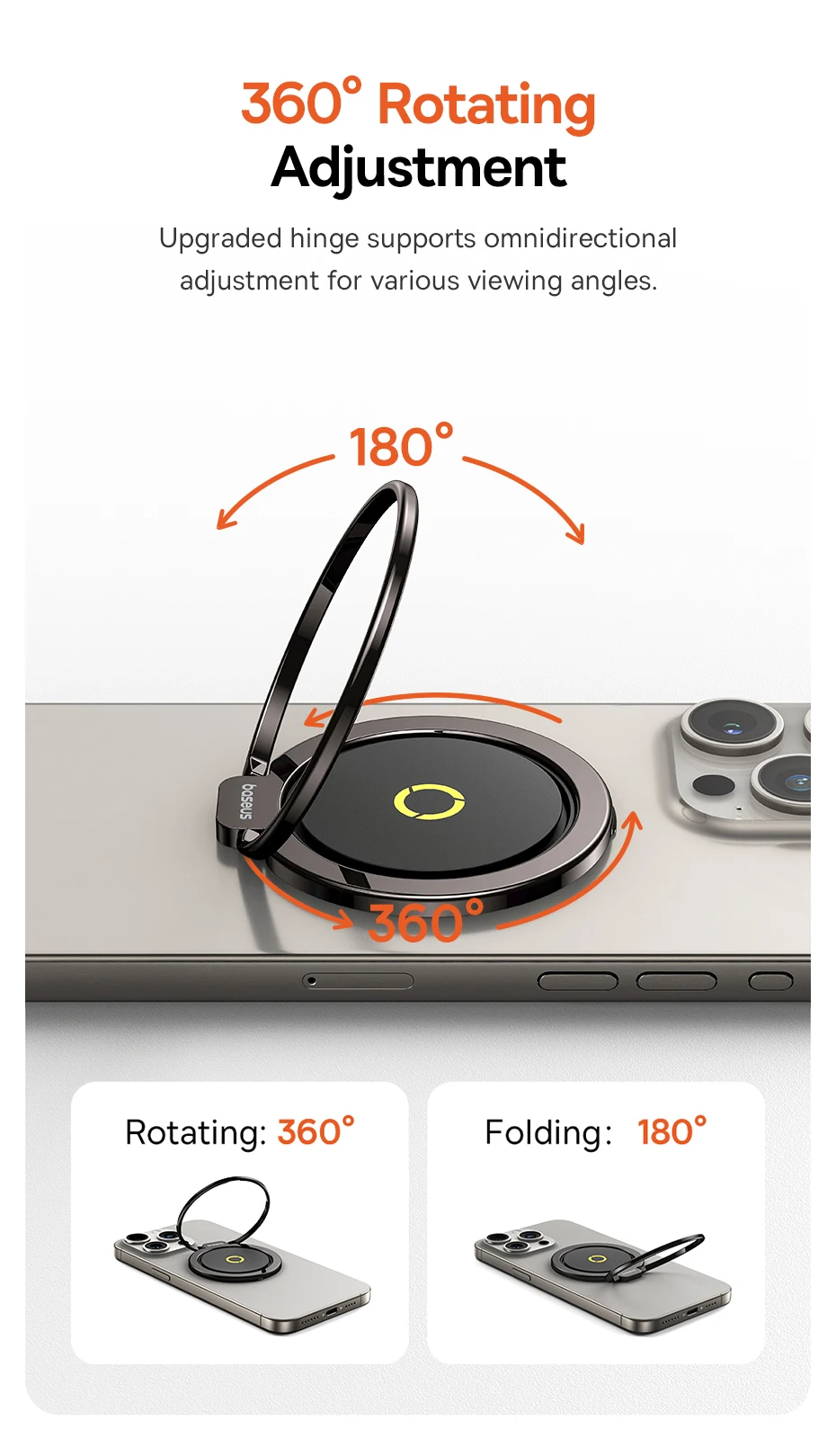 【New】Baseus Magnetic Ring Phone Holder Stand for MagSafe Wireless Charging for iPhone 16 15 14 Pro Max 360 Rotating Finger Stand