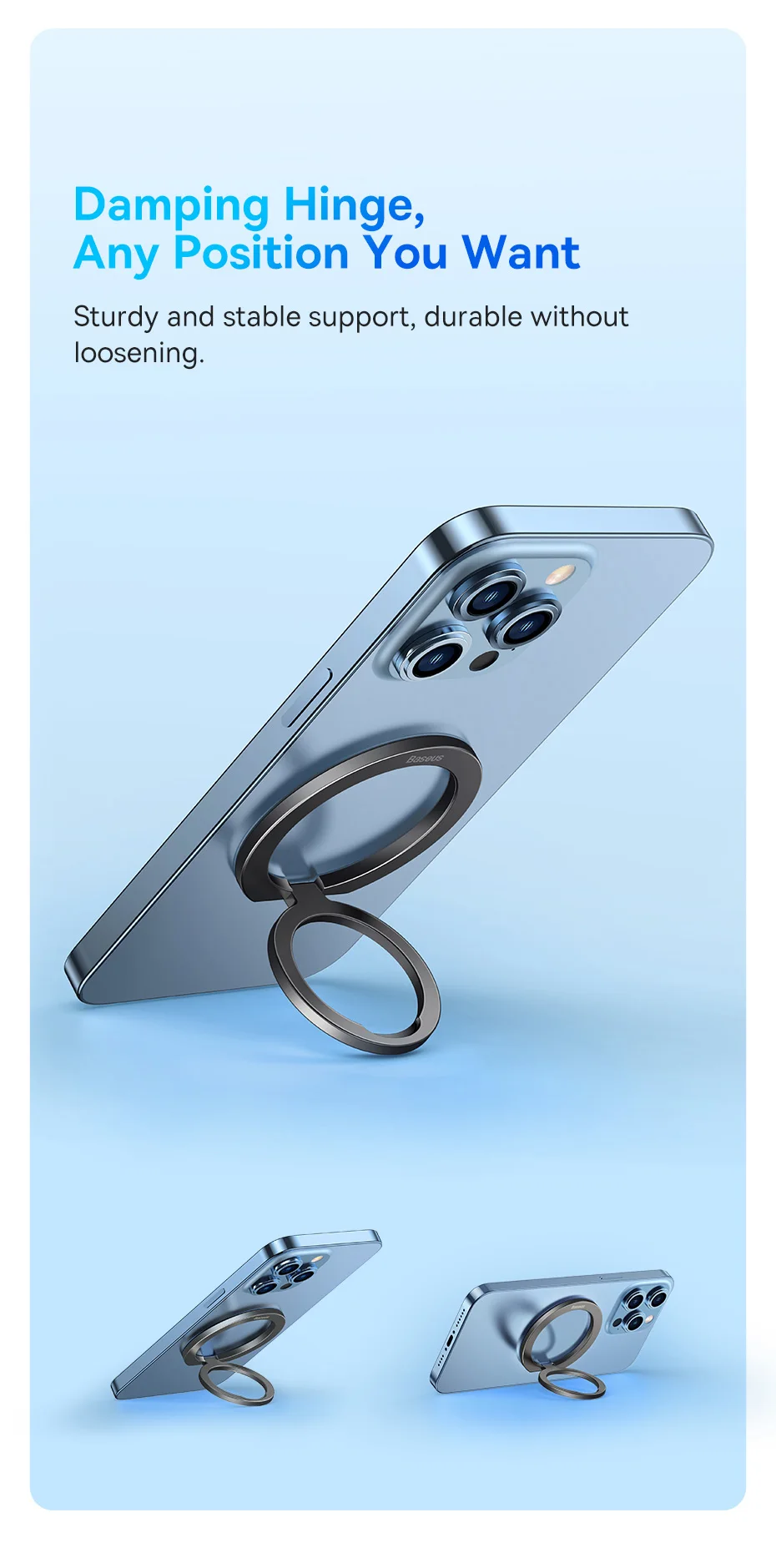 Baseus Magnetic Phone Holder Stand Grip Finger Ring Holder for iPhone 16 15 Pro Max Samsung Accessories Cell Mobile Phone Stand