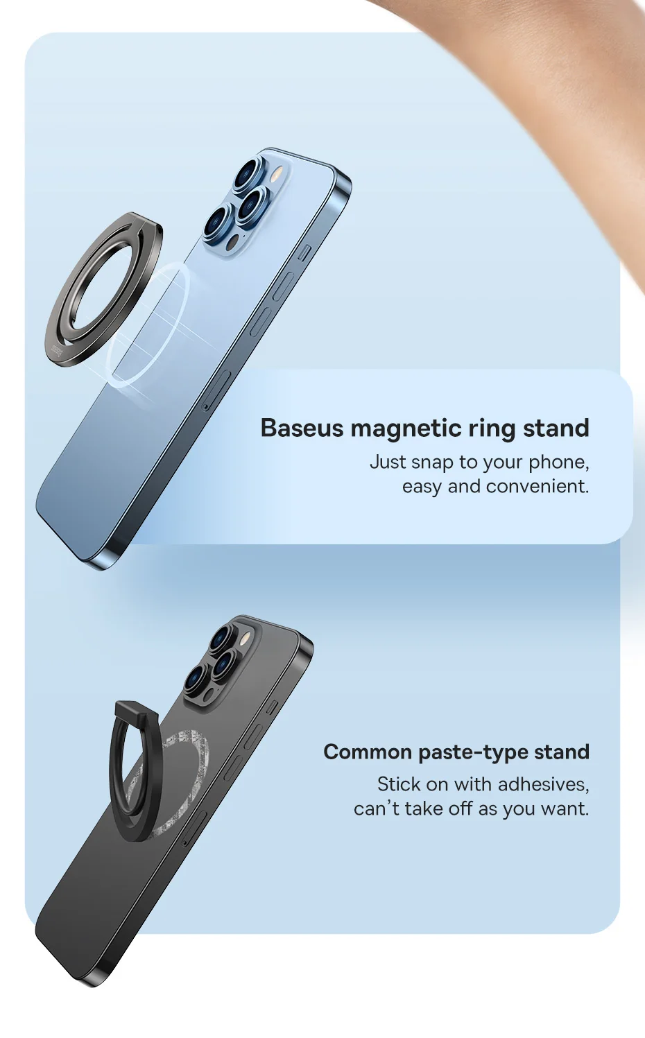 Baseus Magnetic Phone Holder Stand Grip Finger Ring Holder for iPhone 16 15 Pro Max Samsung Accessories Cell Mobile Phone Stand