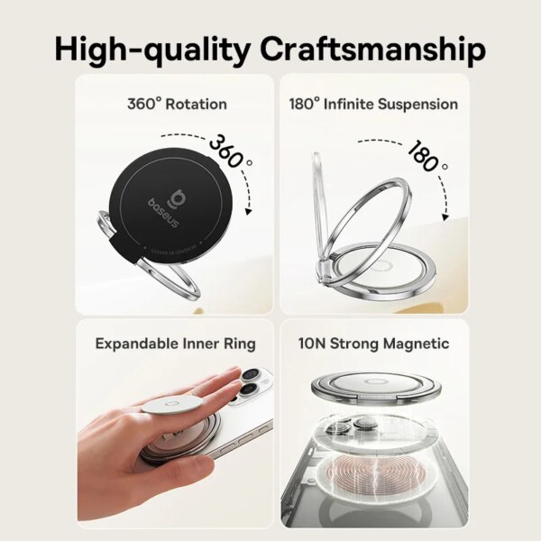 Baseus MagPro Series II Magnetic Ring Phone Holder Stand 360° Rotation for MagSafe iPhone 16 15 Pro Max - Image 4