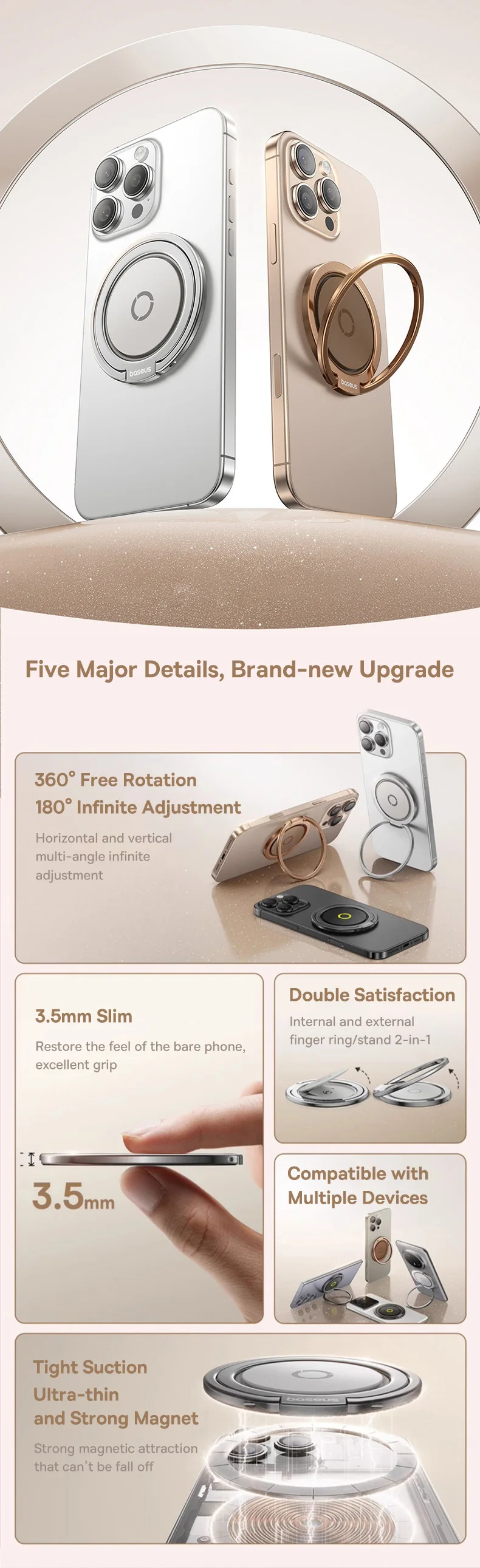 【Born for MagSafe】Baseus Magnetic Dual Ring Phone Holder Support Wireless Charge for iPhone 16 15 Pro Max Ultra Thin Phone Stand