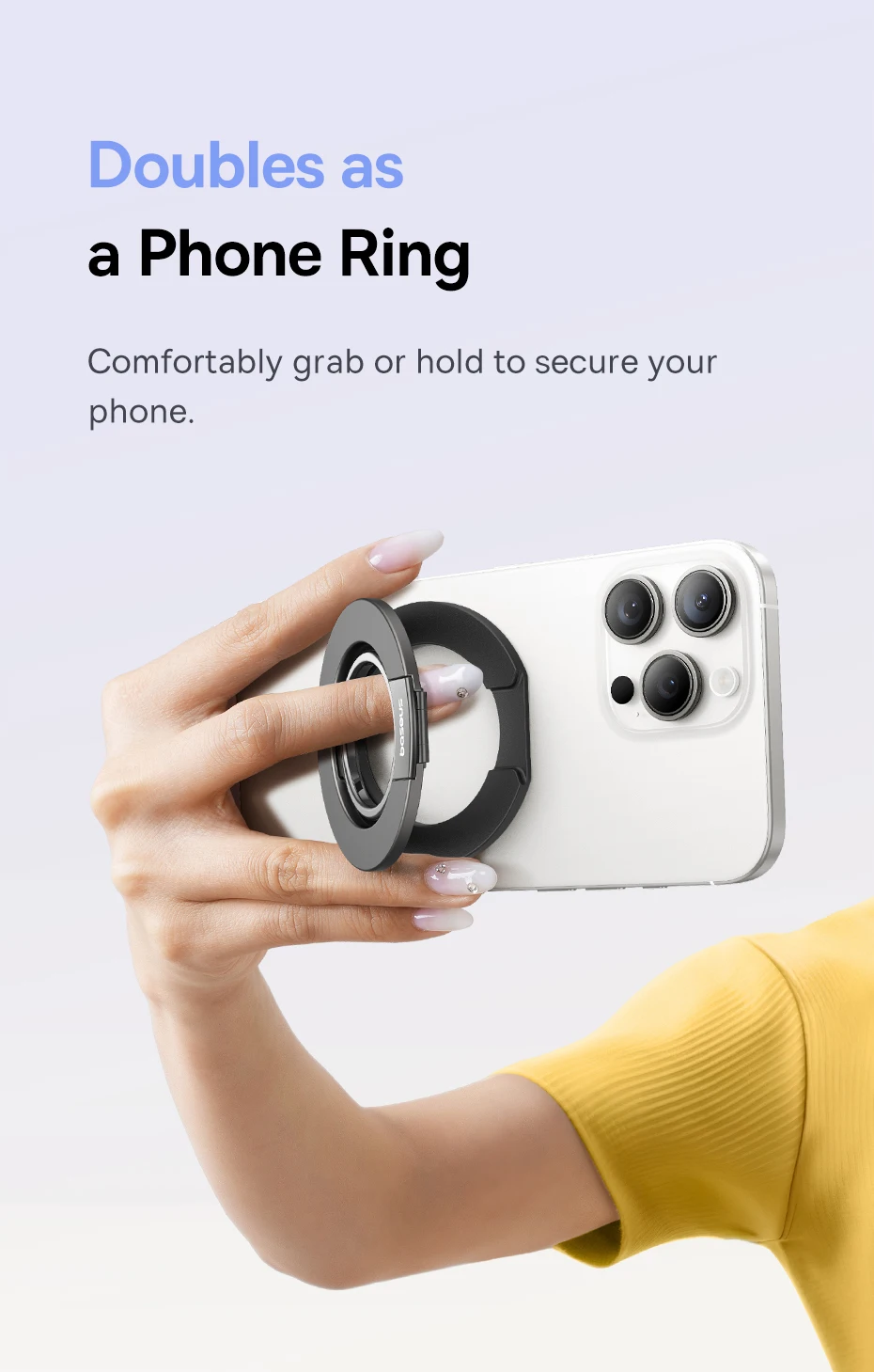 Baseus Magnetic Dual Ring Phone Holder for iPhone 16 15 Double Sided Magnetic Cellphone Grip Kickstand for Samsung Bracket Stand
