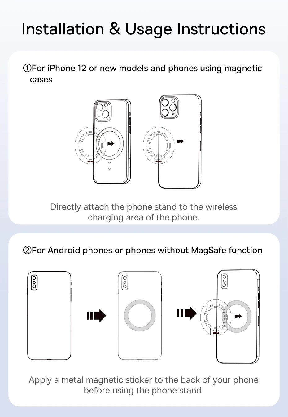 Baseus Magnetic Dual Ring Phone Holder for iPhone 16 15 Double Sided Magnetic Cellphone Grip Kickstand for Samsung Bracket Stand
