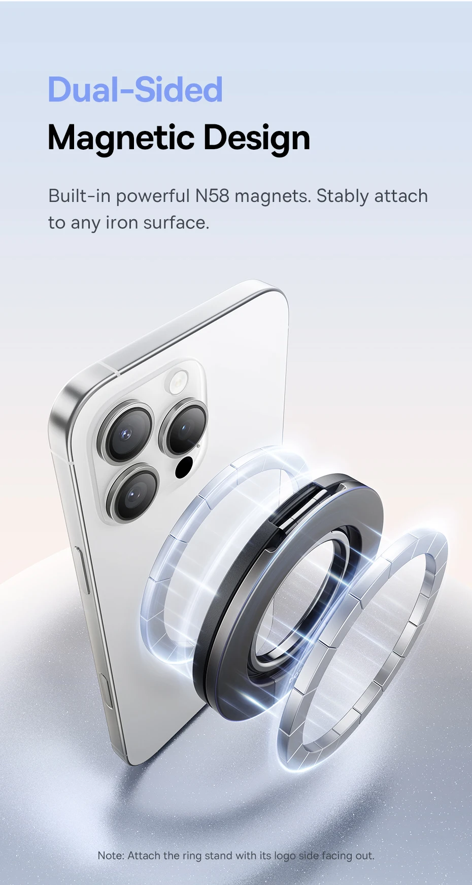 Baseus Magnetic Dual Ring Phone Holder for iPhone 16 15 Double Sided Magnetic Cellphone Grip Kickstand for Samsung Bracket Stand