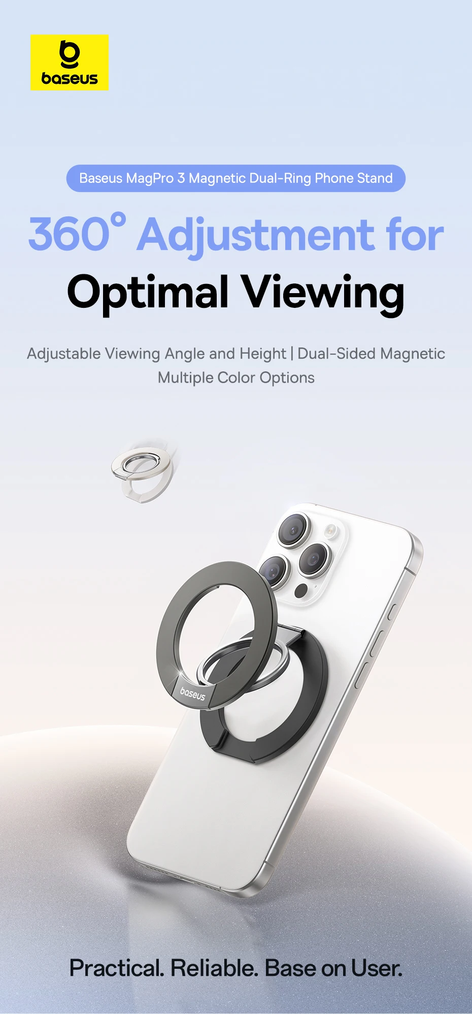 Baseus Magnetic Dual Ring Phone Holder for iPhone 16 15 Double Sided Magnetic Cellphone Grip Kickstand for Samsung Bracket Stand