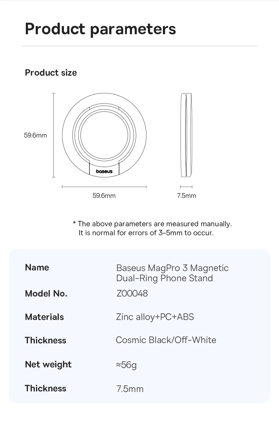 Baseus Magnetic Dual Ring Phone Holder for iPhone 16 15 Double Sided Magnetic Cellphone Grip Kickstand for Samsung Bracket Stand