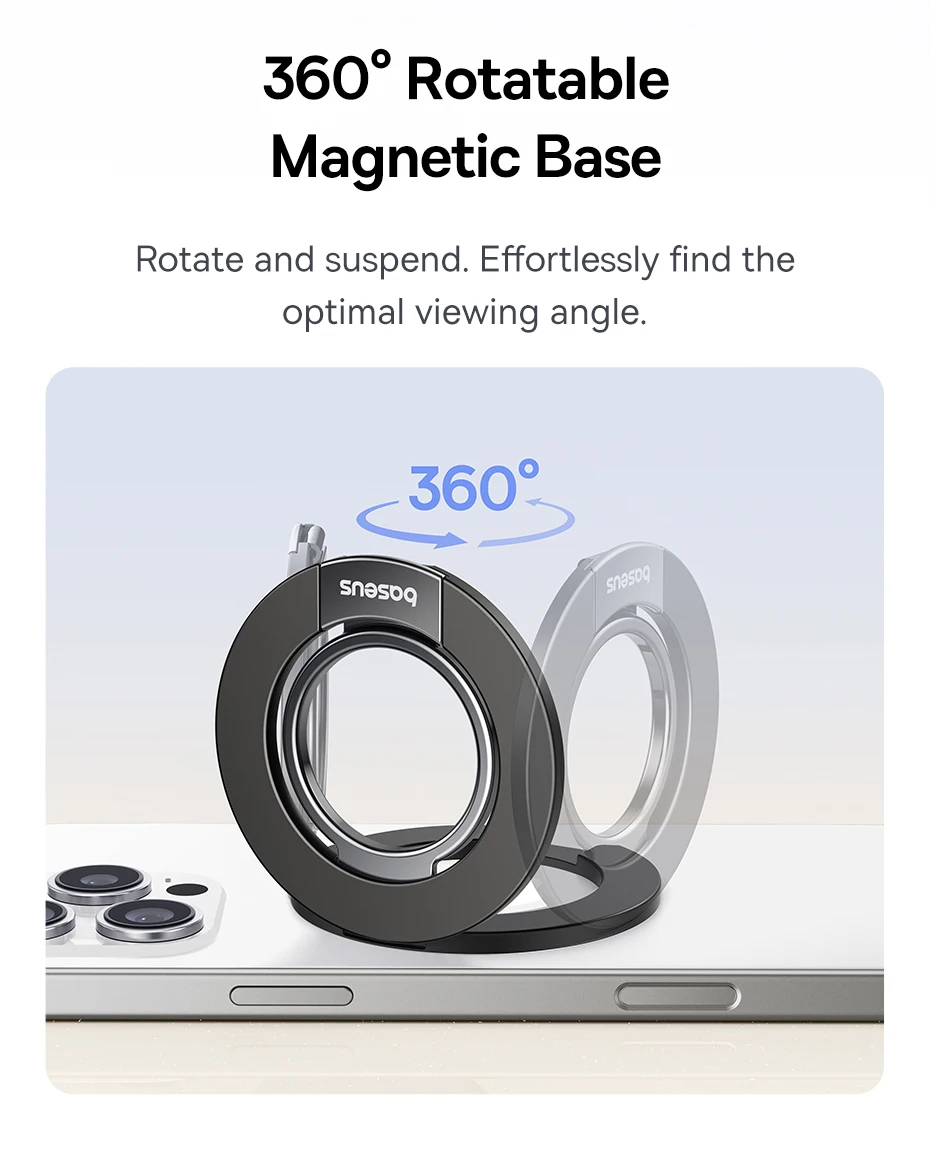 Baseus Magnetic Dual Ring Phone Holder for iPhone 16 15 Double Sided Magnetic Cellphone Grip Kickstand for Samsung Bracket Stand