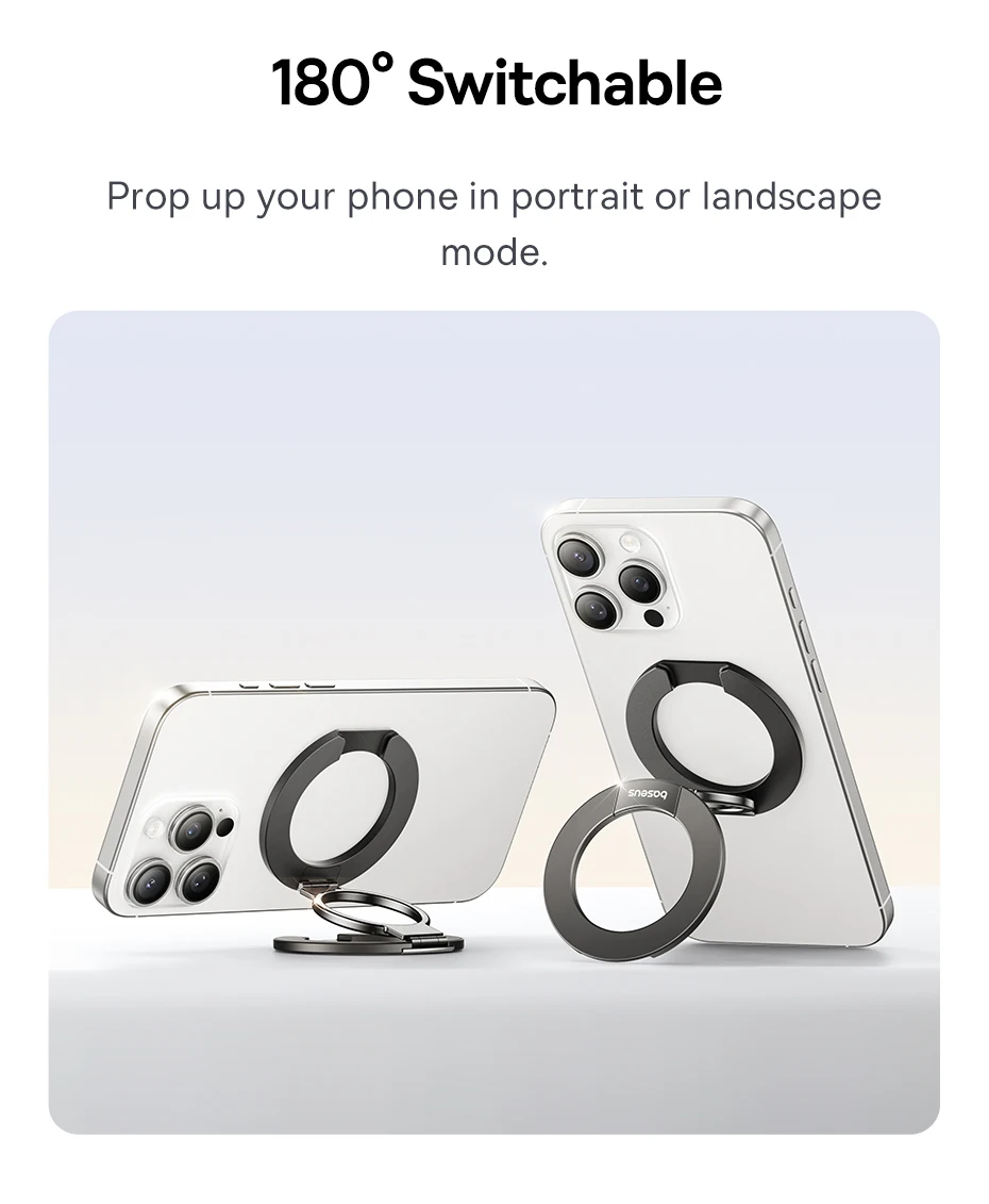 Baseus Magnetic Dual Ring Phone Holder for iPhone 16 15 Double Sided Magnetic Cellphone Grip Kickstand for Samsung Bracket Stand