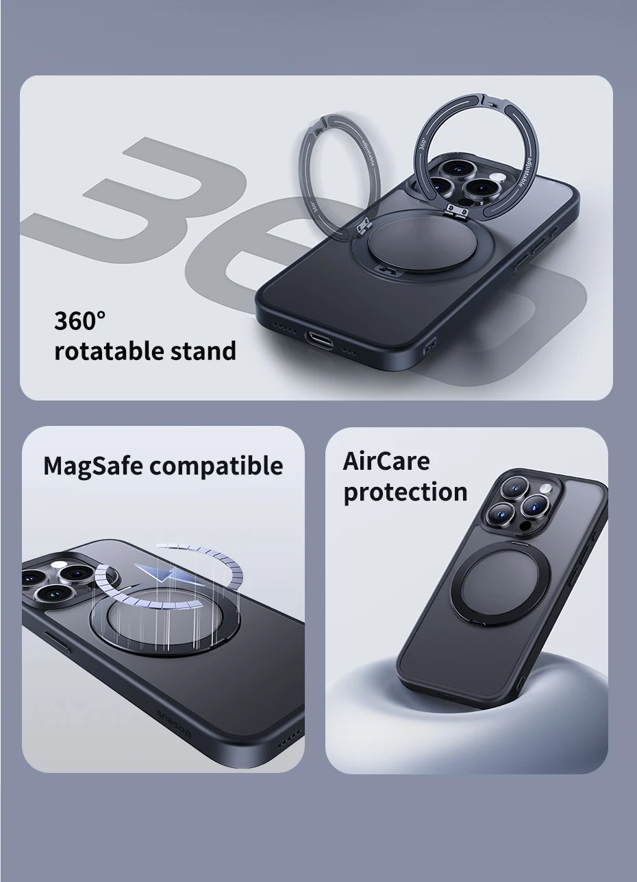Baseus Magnetic Ring Stand Case for iPhone 16 15 Pro Max Case 360° Rotation Cover for iPhone 15 Pro Plus Magnet Kickstand Case