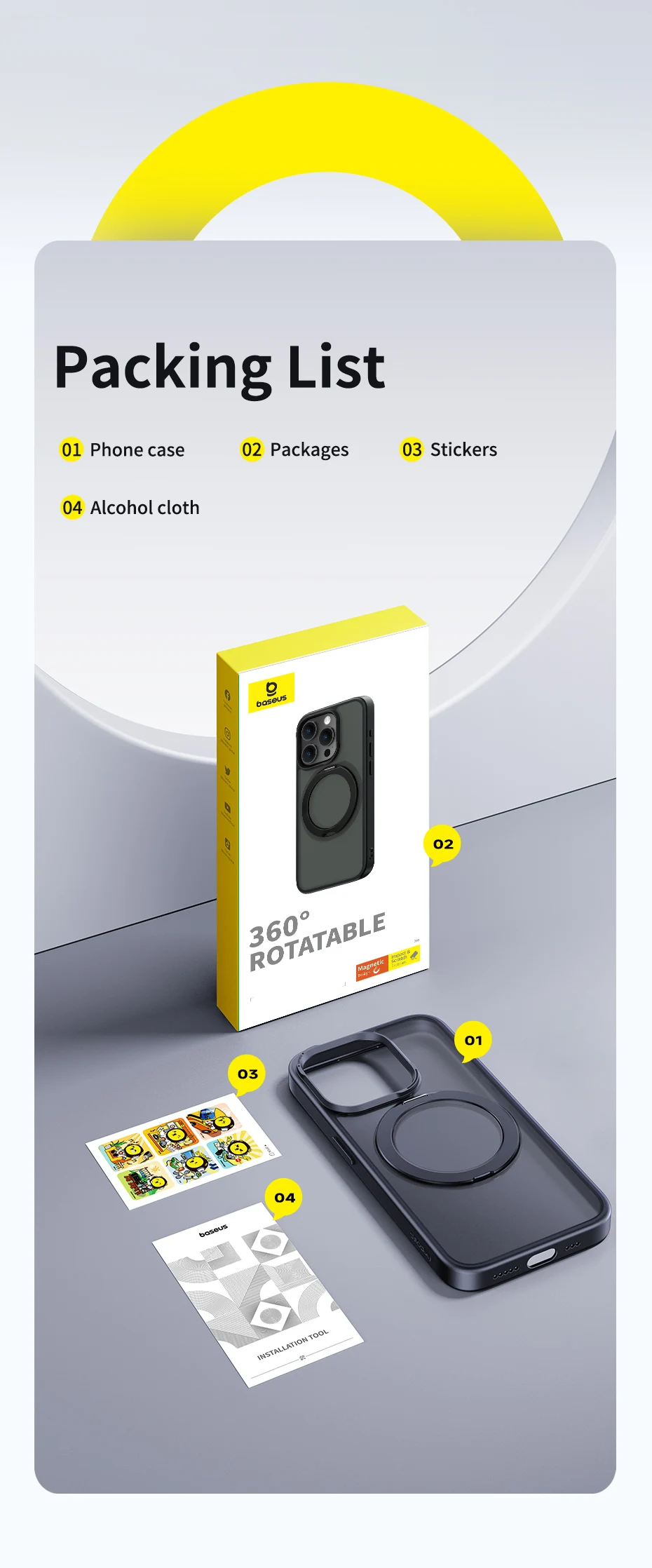 Baseus Magnetic Ring Stand Case for iPhone 16 15 Pro Max Case 360° Rotation Cover for iPhone 15 Pro Plus Magnet Kickstand Case