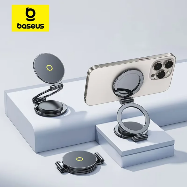 Baseus Magnetic Car Phone Holder Foldable Mount Stand Dashboard Center Console Paste for iPhone 12-16 Samsung Xiaomi