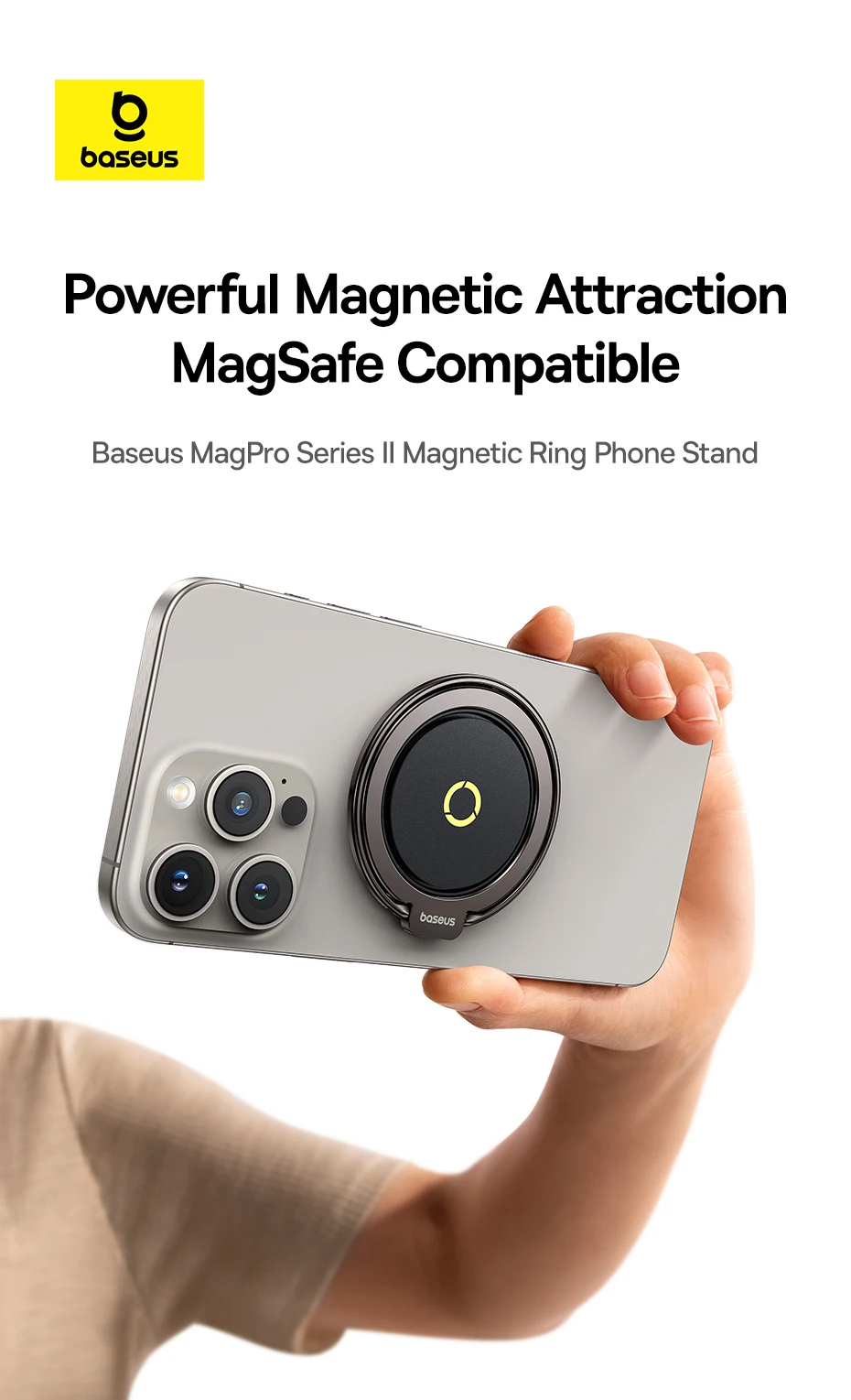 Baseus Magnetic Phone Ring Holder Compatible MagSafe Wireless Charging for iPhone 16 15 14 Pro Max Rotatable Mobile Phone Stand