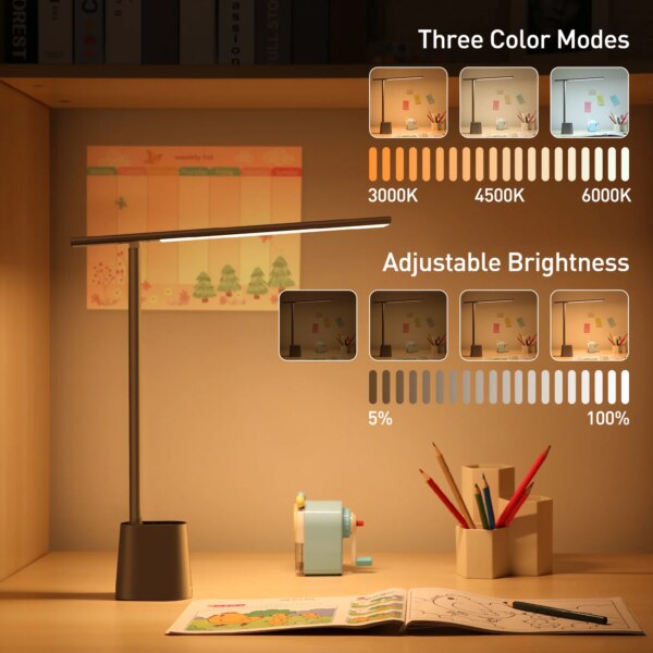 Baseus Smart Eye-Care LED Desk Lamp Auto Dimming Foldable Rechargeable 2200mAh 3 Color Temperatures - Image 2
