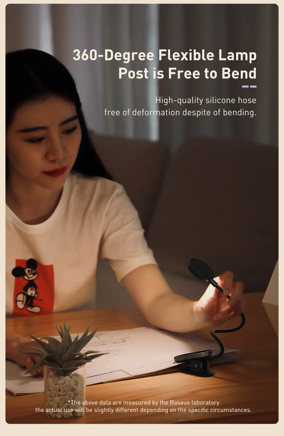 Baseus Portable Desk Lamp LED Mini Clip USB Rechargeable Table Lamp Stepless Dimming for Laptop Reading Bedside Soft Night Light