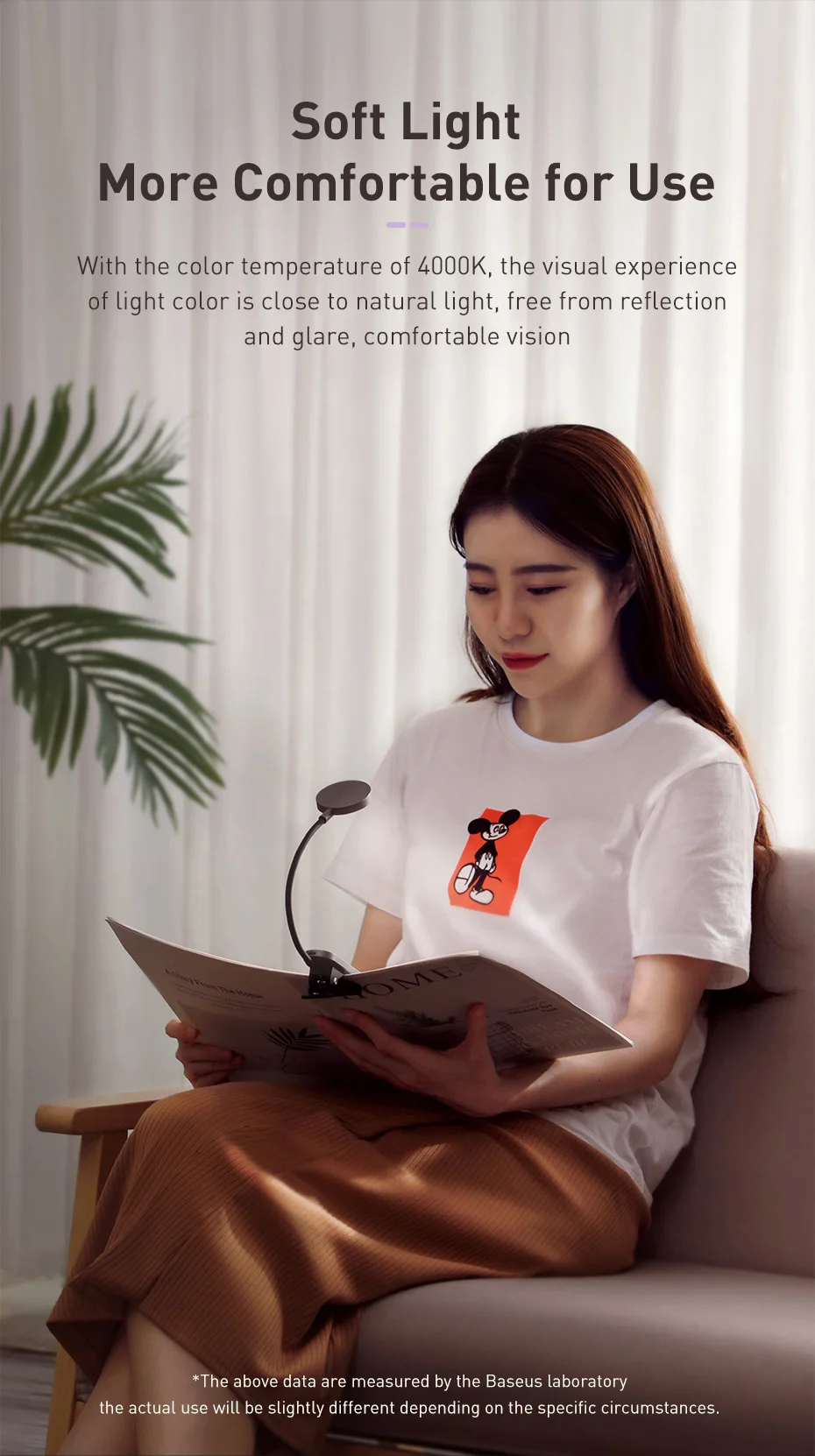 Baseus Portable Desk Lamp LED Mini Clip USB Rechargeable Table Lamp Stepless Dimming for Laptop Reading Bedside Soft Night Light