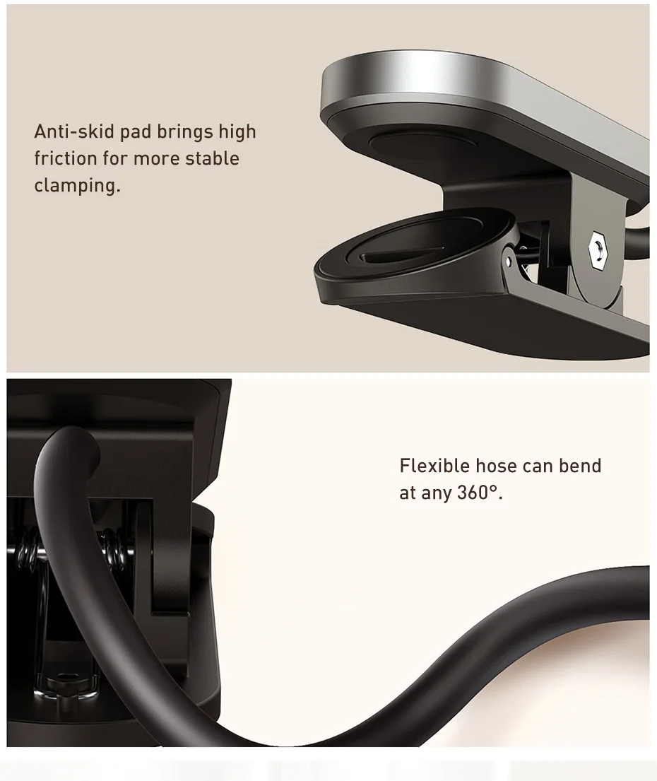 Baseus Portable Desk Lamp LED Mini Clip USB Rechargeable Table Lamp Stepless Dimming for Laptop Reading Bedside Soft Night Light